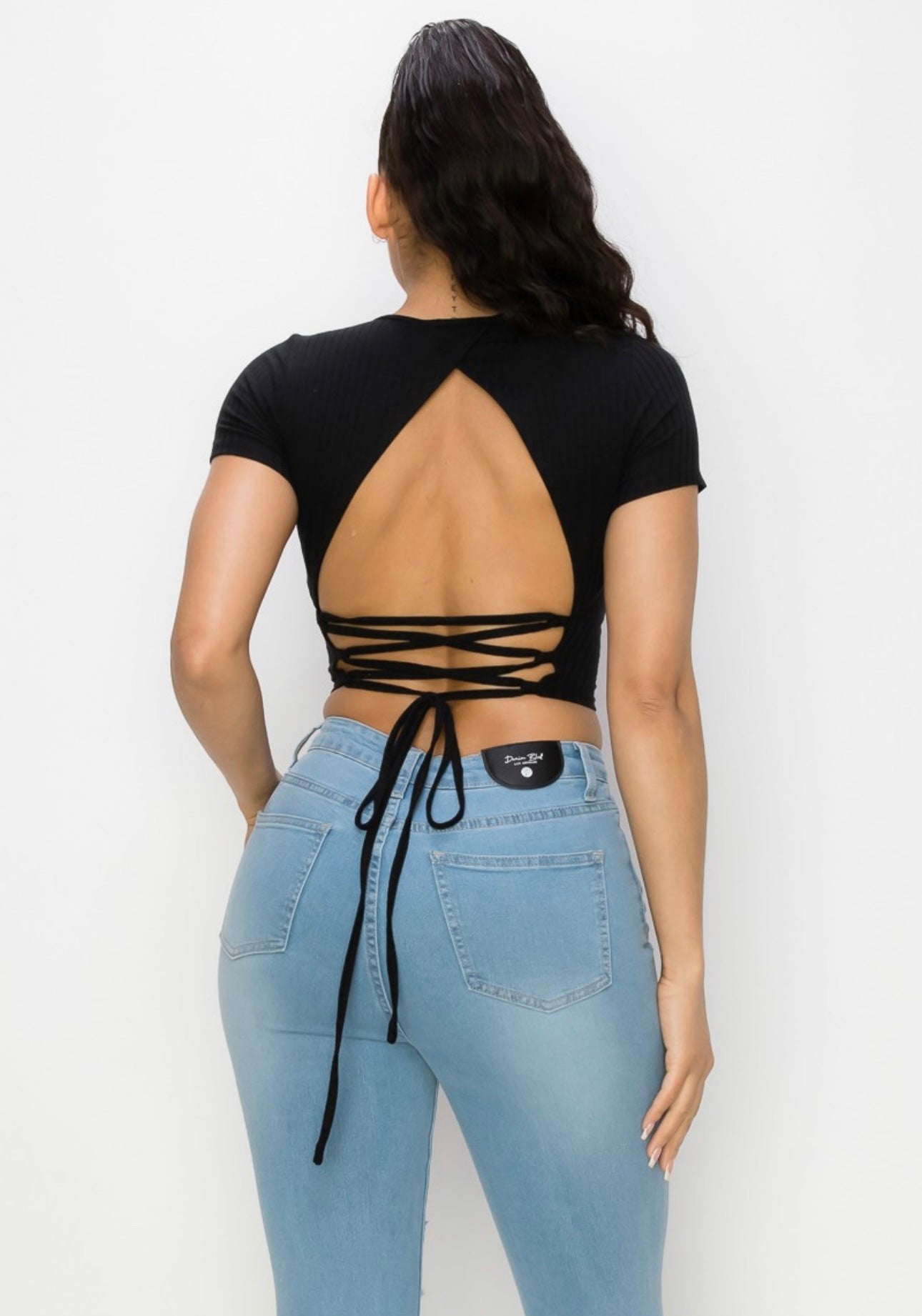 Short Sleeve Top with Open Back